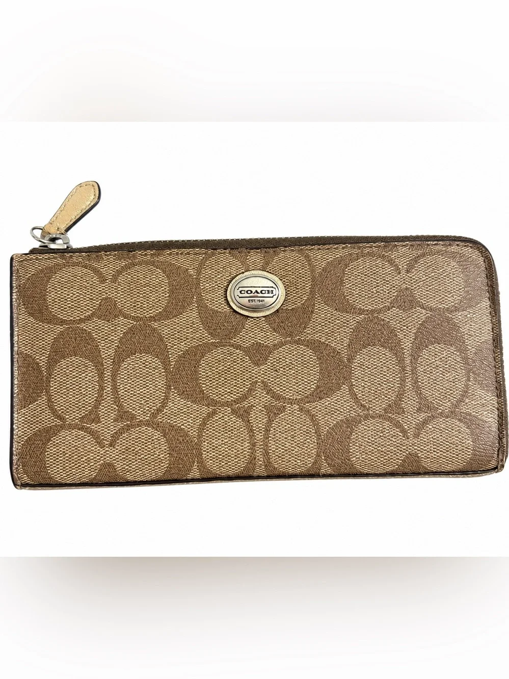 COACH Signature Canvas Wristlet & Zip Wallet Duo Set Brown Tan Bundle ✨